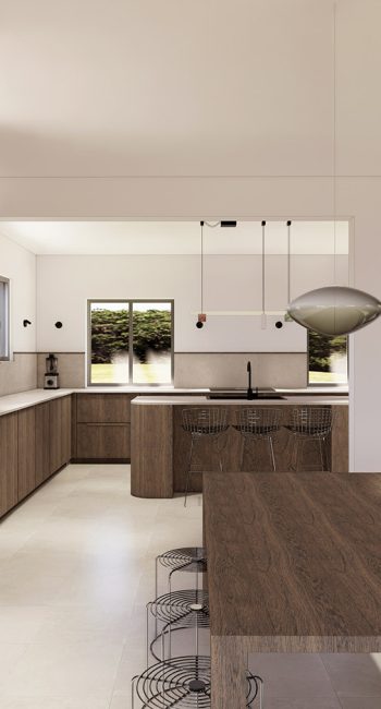 Simulation 3D d'une salle à manger. Idée pensée par le studio d'architecture d'intérieur Studio Naqaa.